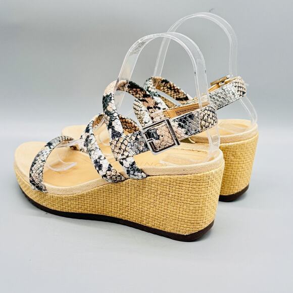 Vionic Sandal Womens 7 Beige Snake Print Kora Raffia Boa Espadrille Wedge Shoes - Picture 5 of 13